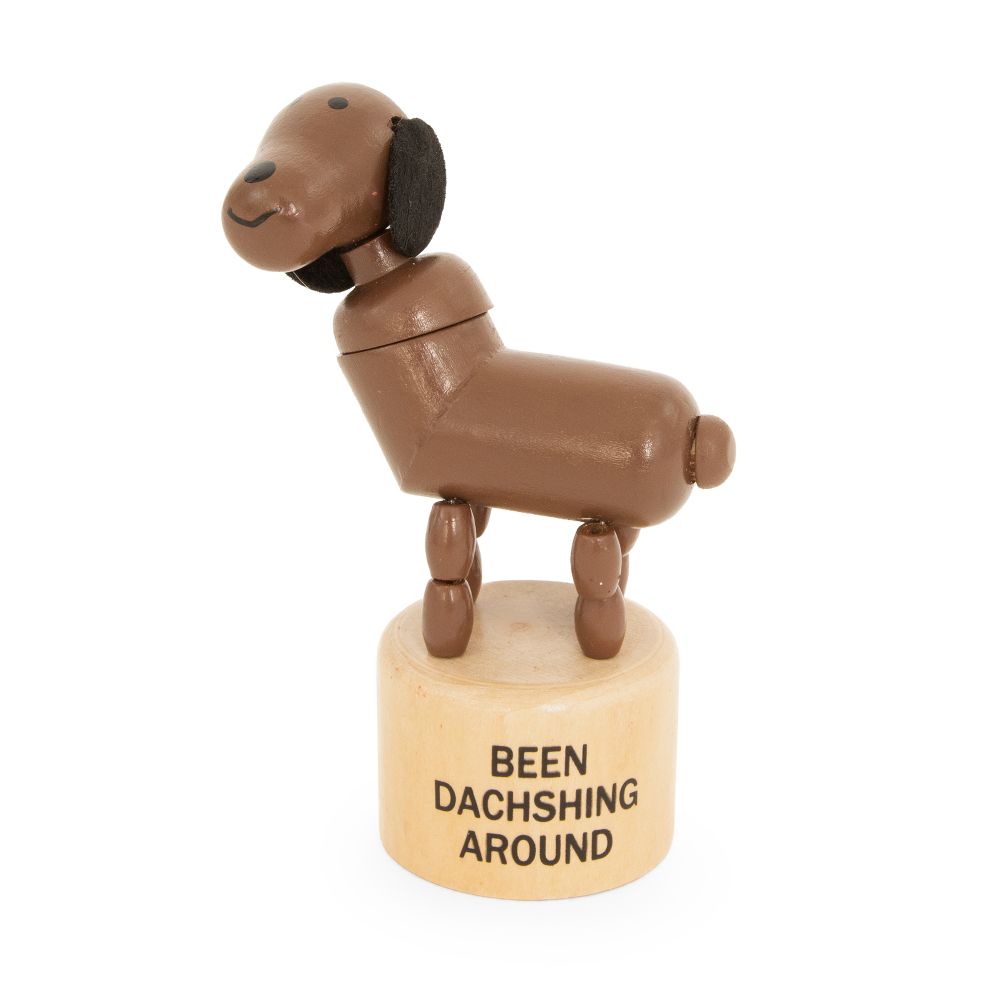 Daschunding Around Push Puppet - Retro wooden impulse toys - Keycraft